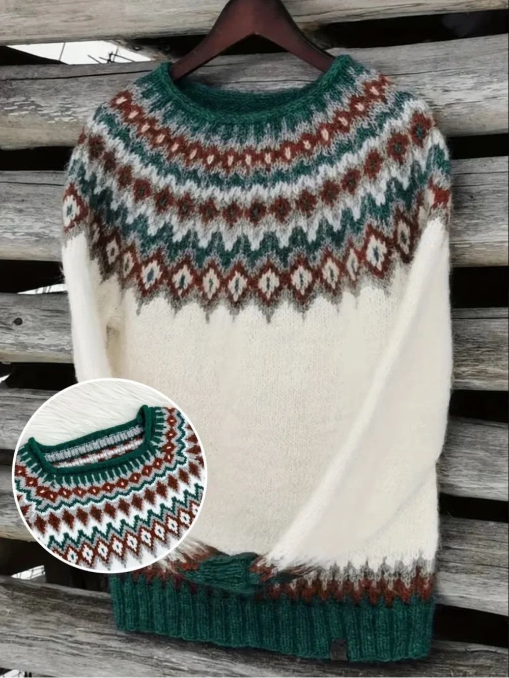 NWT Heritage Fair Isle Sweater | Ivory Green Rust Nordic Winter Knit - Picture 2 of 11